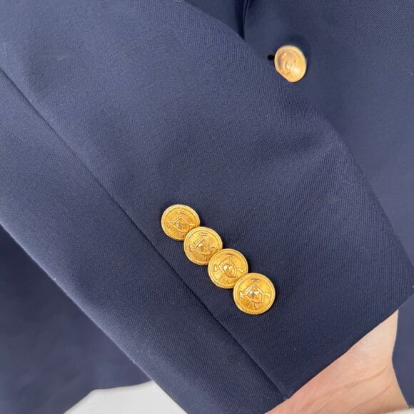 Ralph Lauren LRL Gold Button Wool Blazer Mens 44L Navy Sport Coat Jacket Classic - Picture 2 of 11